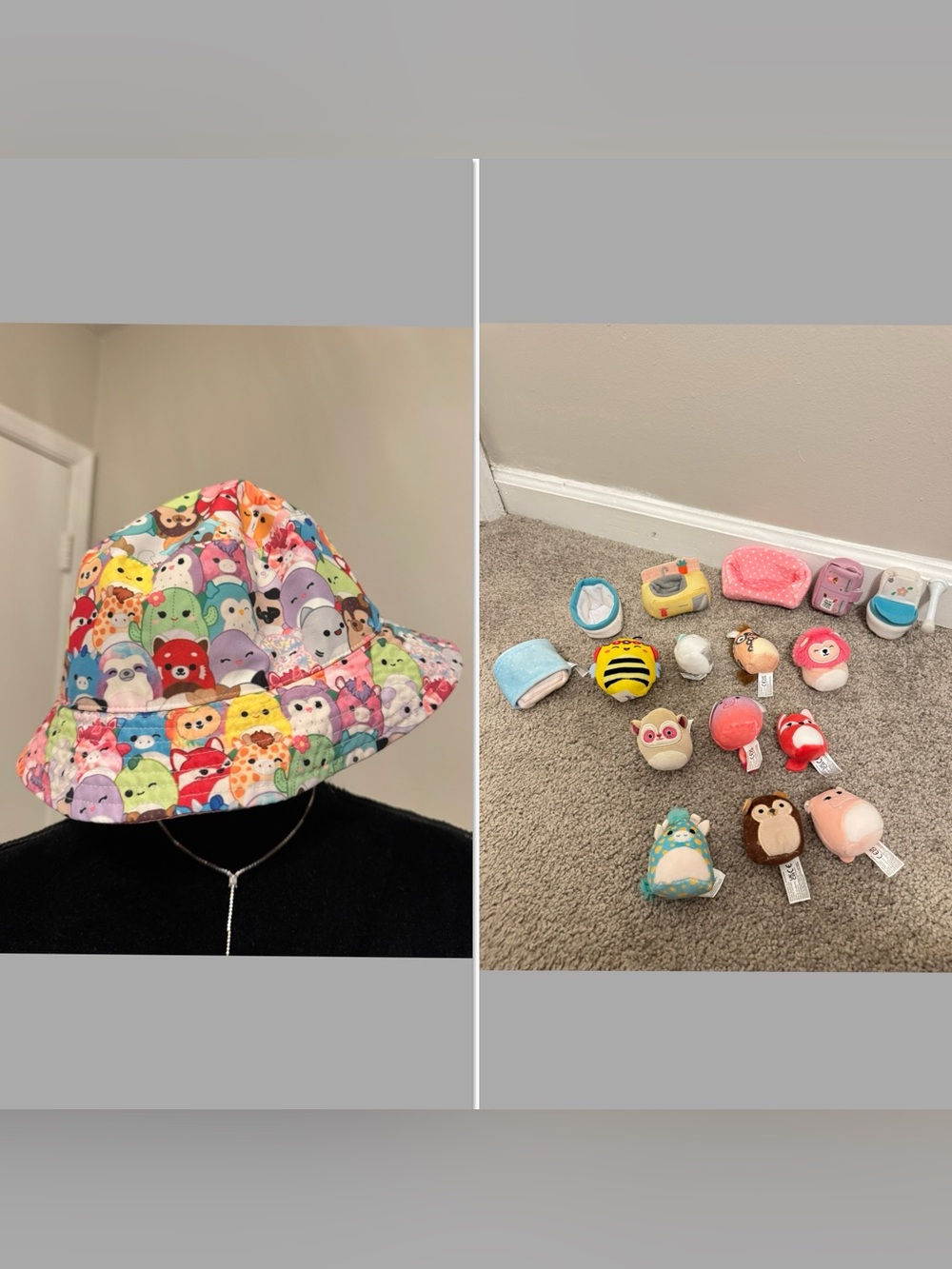 Squishmallows bucket hat youth/ mini stuffies